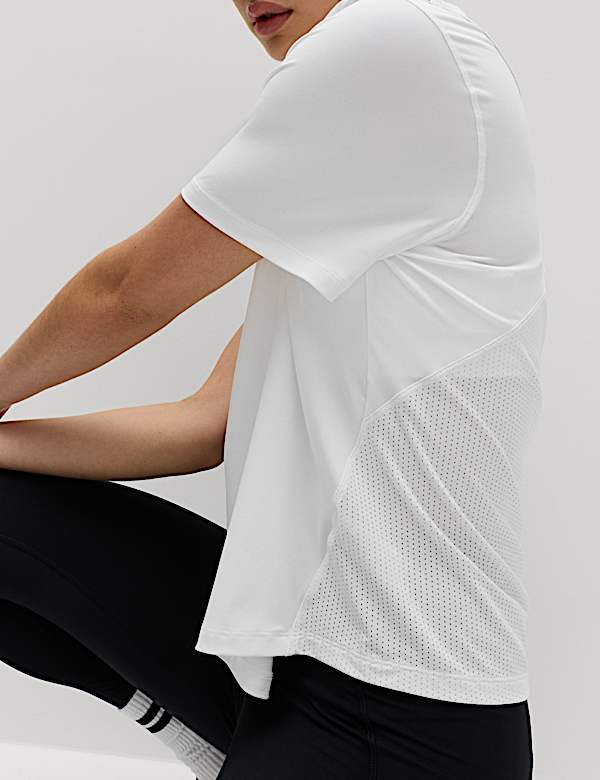 Crew Neck Mesh Panel Relaxed T-Shirt - CA