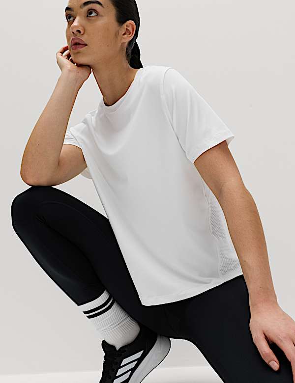 Crew Neck Mesh Panel Relaxed T-Shirt - CA