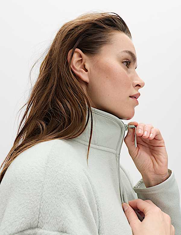 Funnel Neck Half Zip Relaxed Cropped Fleece - CY