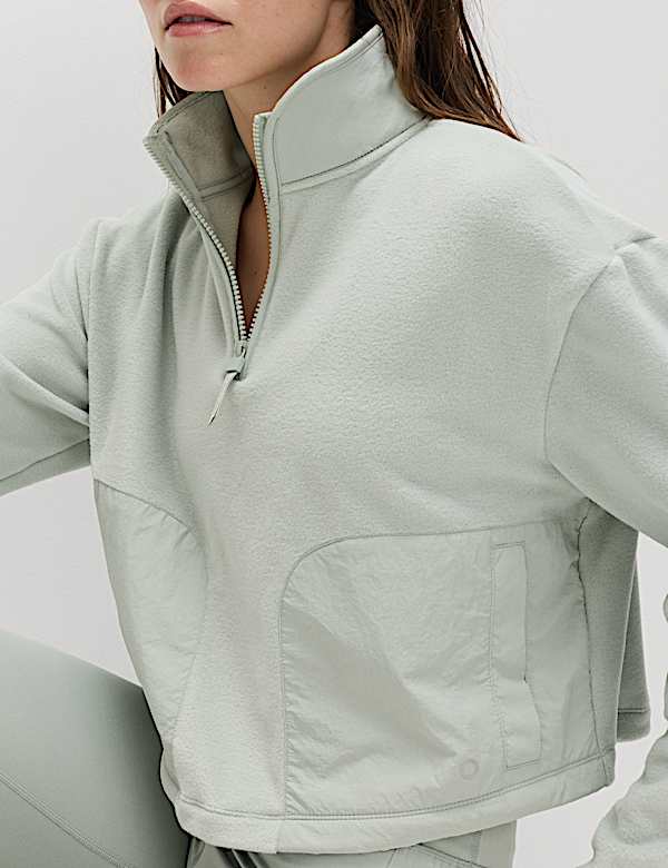 Funnel Neck Half Zip Relaxed Cropped Fleece - CY