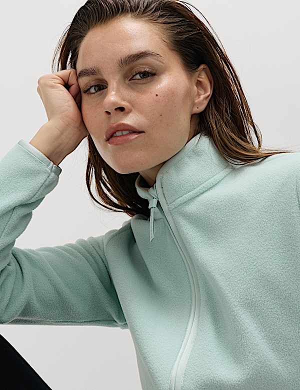 Funnel Neck Zip Up Fitted Fleece Jacket - RO