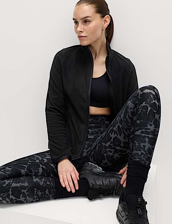 Funnel Neck Zip Up Fitted Fleece Jacket - AU