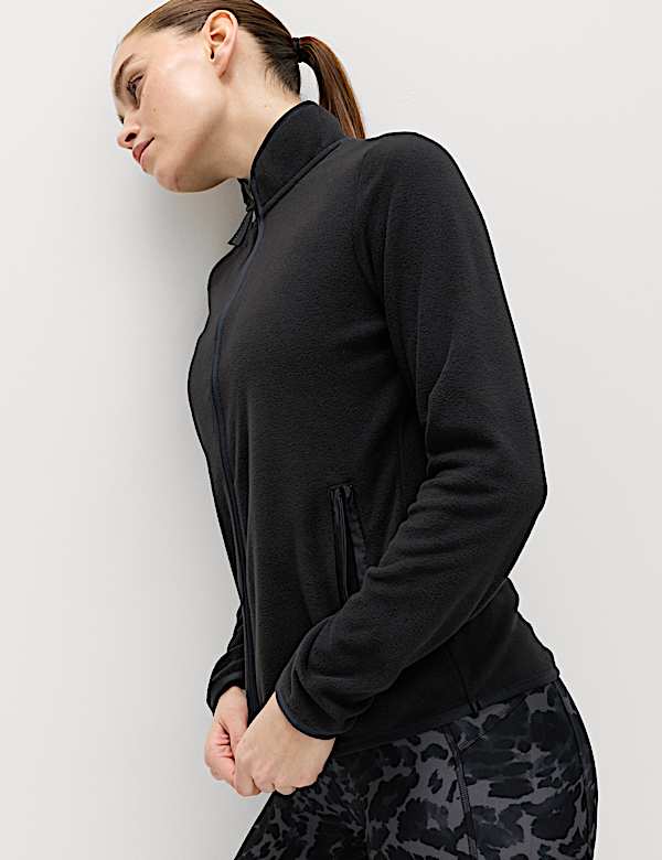 Funnel Neck Zip Up Fitted Fleece Jacket - AU