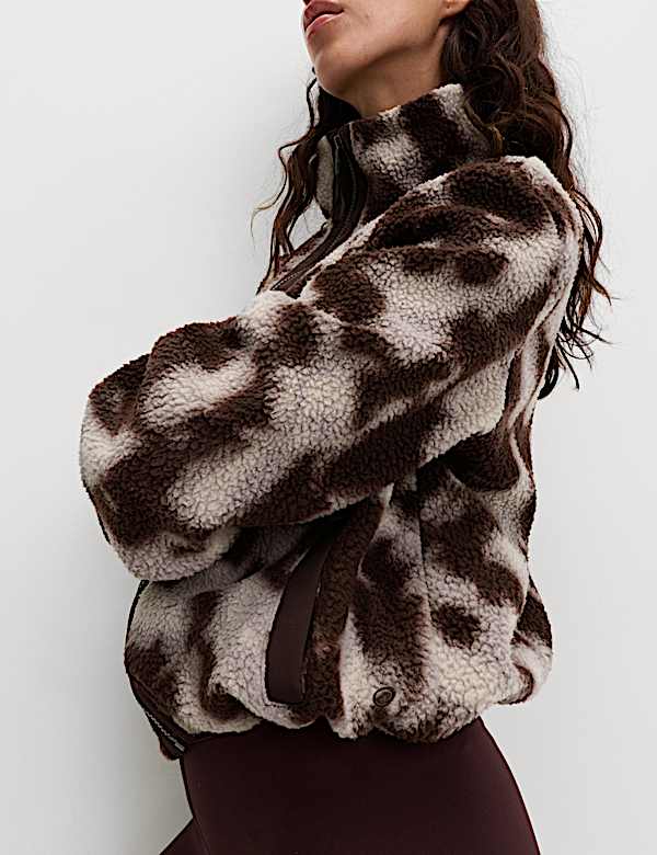 ז'קט פליז דמוי צמר עם צווארון נשפך והדפס - IL