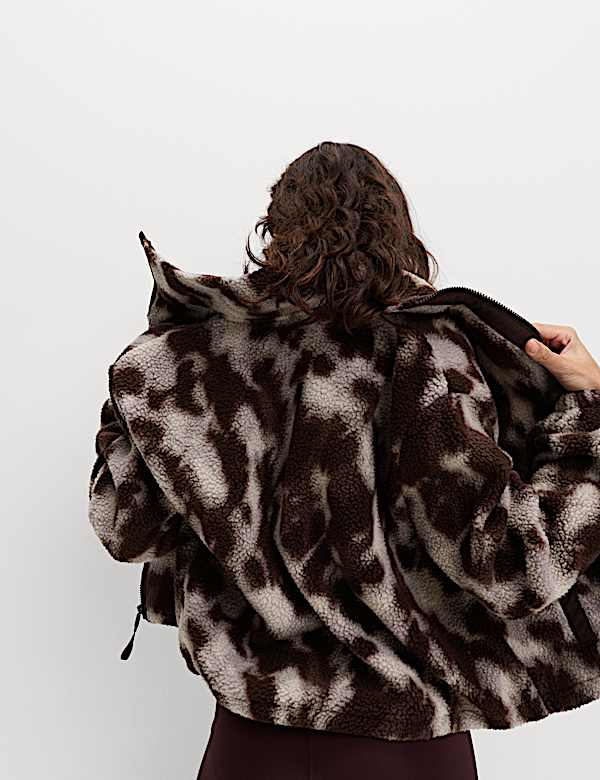 ז'קט פליז דמוי צמר עם צווארון נשפך והדפס - IL