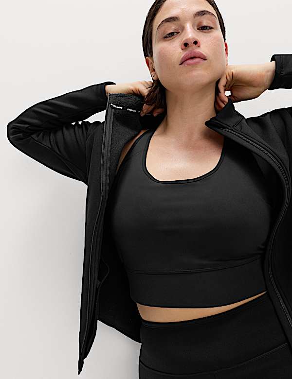 Thermal Funnel Neck Fleece Lined Zip Up Fitted Top - SE