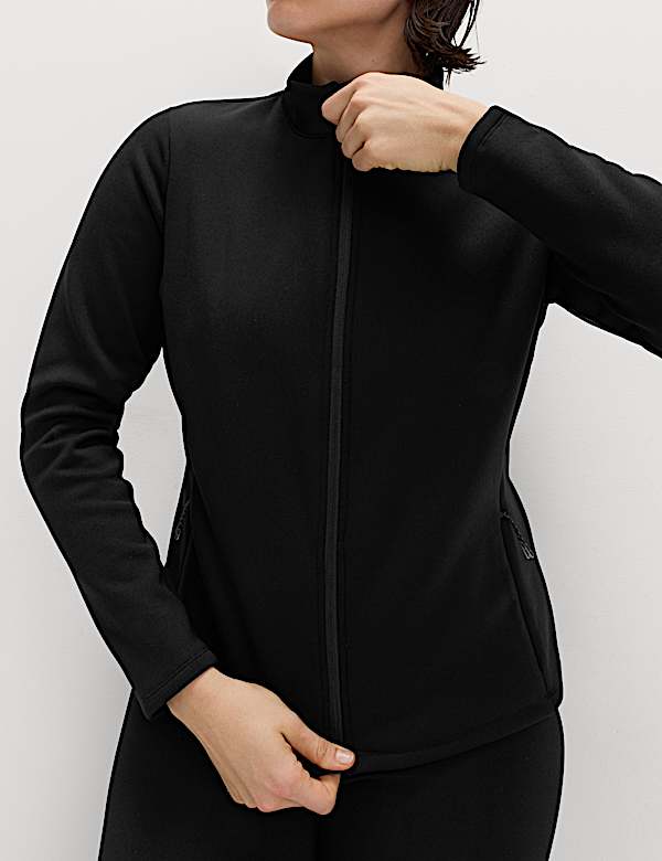 Thermal Funnel Neck Fleece Lined Zip Up Fitted Top - SE