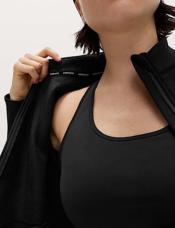 Thermal Funnel Neck Fleece Lined Zip Up Fitted Top - SE