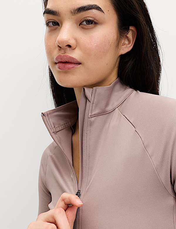 Go Balance Rib Panel Zip Up Fitted Top - AL