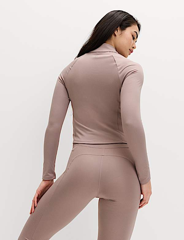 Go Balance Rib Panel Zip Up Fitted Top - AL