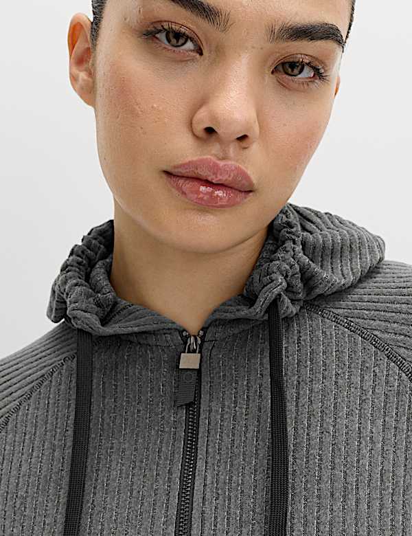 Brushed Rib Zip Up Relaxed Hoodie - BN