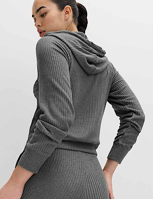 Brushed Rib Zip Up Relaxed Hoodie - BN