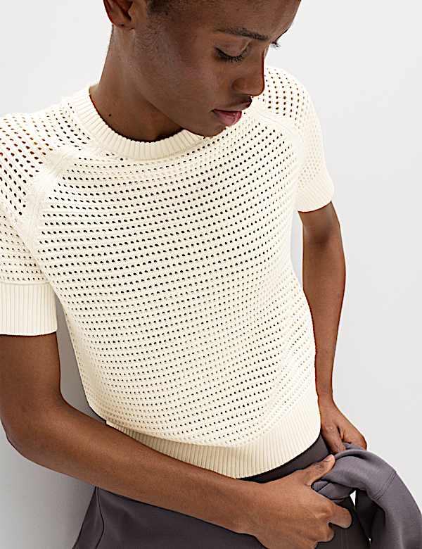 Open Knit Crew Neck Top - AL