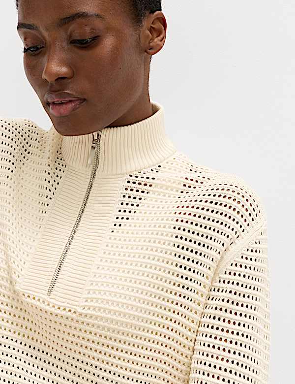 Funnel Neck Zip Up Relaxed Jumper - KG