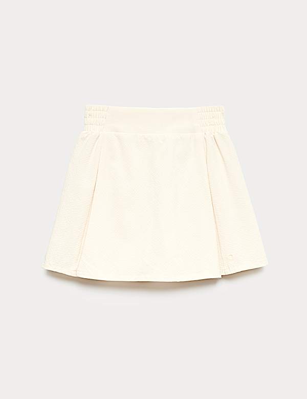Skort van seersuckerstof met hoge taille en plooien - BE
