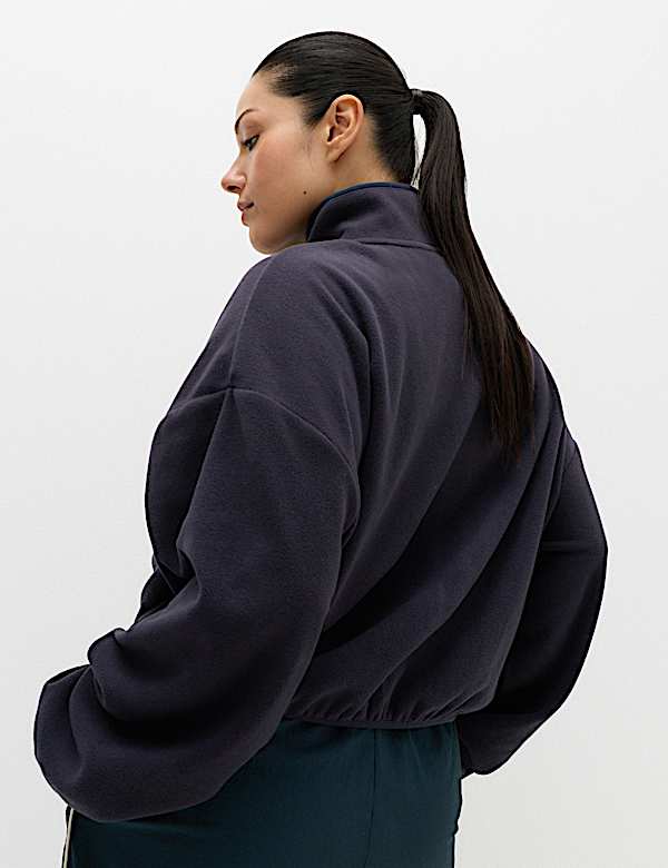 Zip Up Funnel Neck Relaxed Fleece Jacket