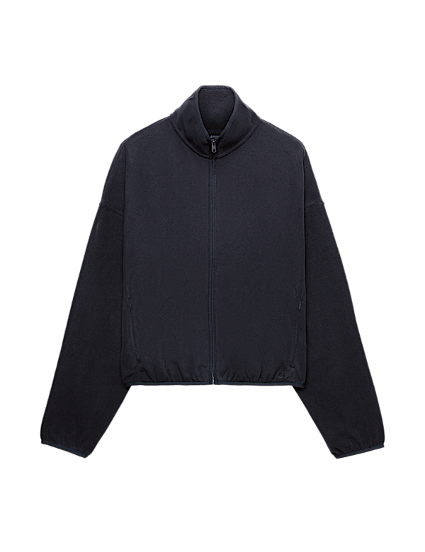 Zip Up Funnel Neck Relaxed Fleece Jacket