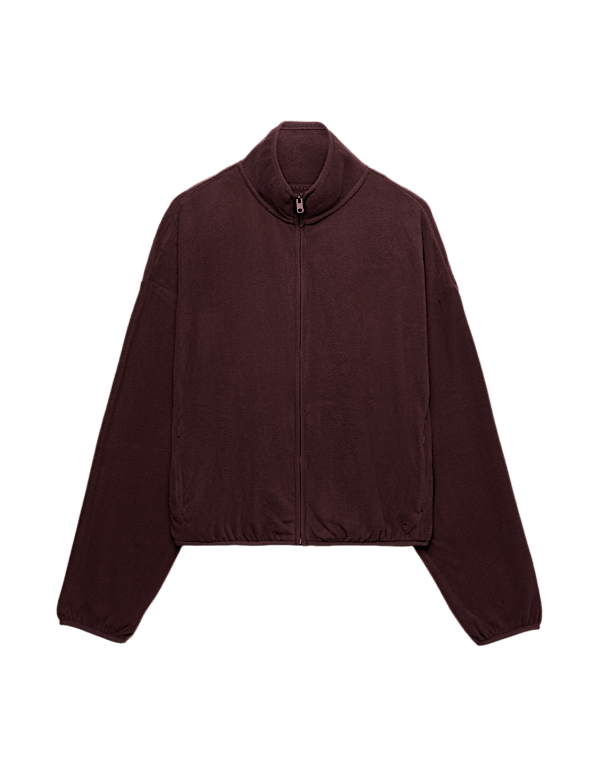 Zip Up Funnel Neck Relaxed Fleece Jacket