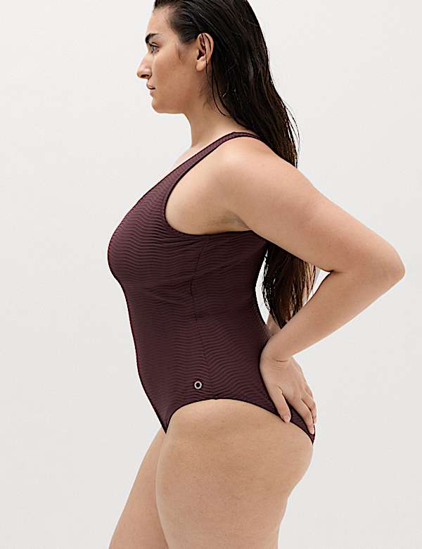 Tummy Control Textured Padded Scoop Back Swimsuit - ID