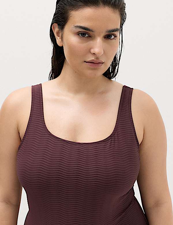 Tummy Control Textured Padded Scoop Back Swimsuit - ID