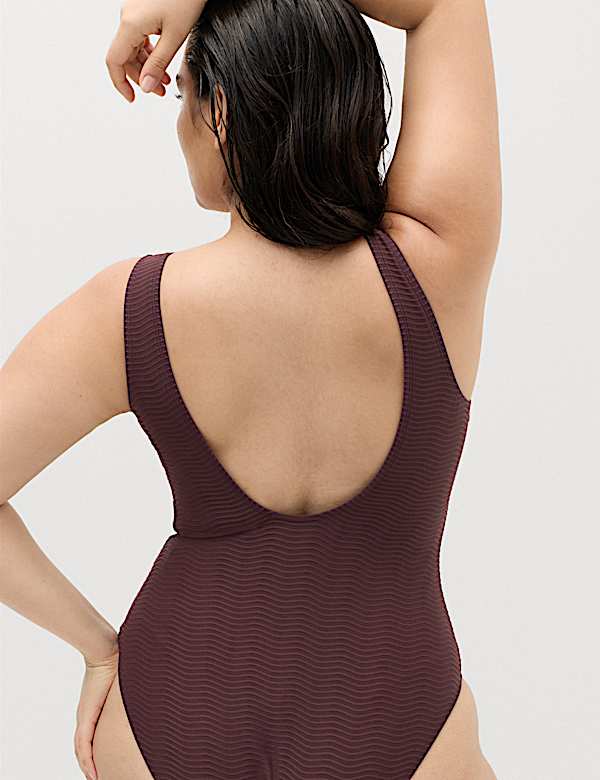 Tummy Control Textured Padded Scoop Back Swimsuit - ID