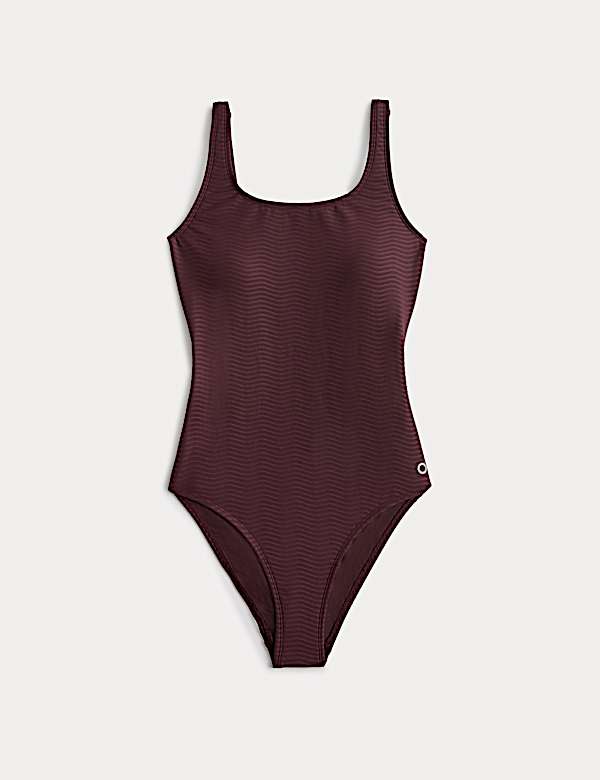 Tummy Control Textured Padded Scoop Back Swimsuit - ID