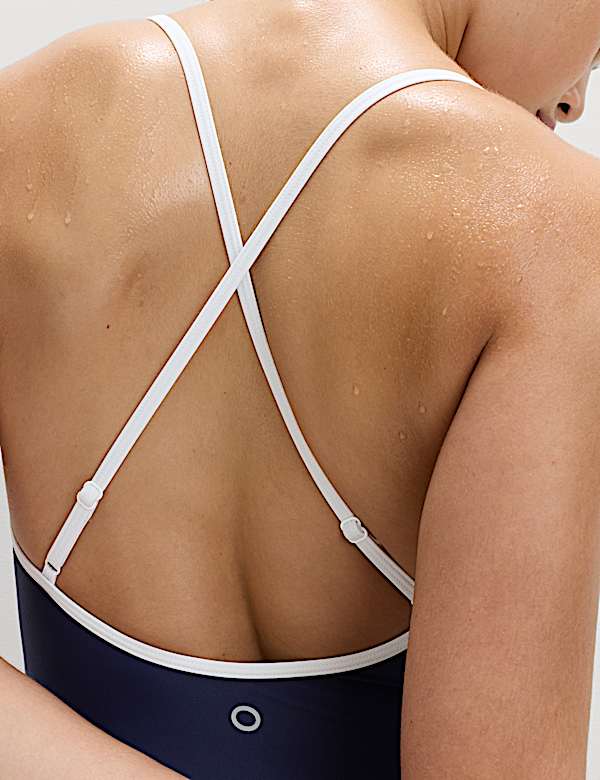 Maillot de bain &agrave; d&eacute;collet&eacute; rond contrast&eacute;, effet ventre plat - CH