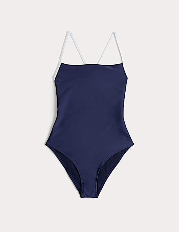 Maillot de bain &agrave; d&eacute;collet&eacute; rond contrast&eacute;, effet ventre plat - CH