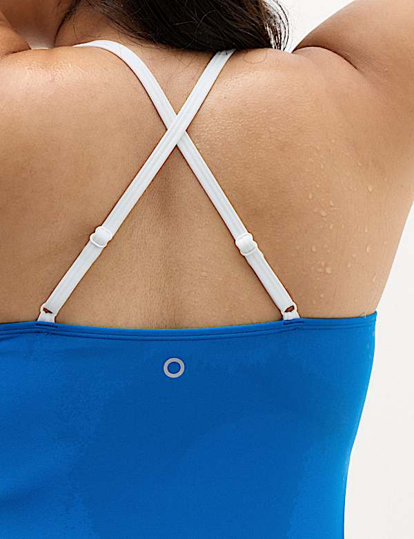 Haut de tankini &agrave; encolure carr&eacute;e contrast&eacute;e, effet ventre plat - CH