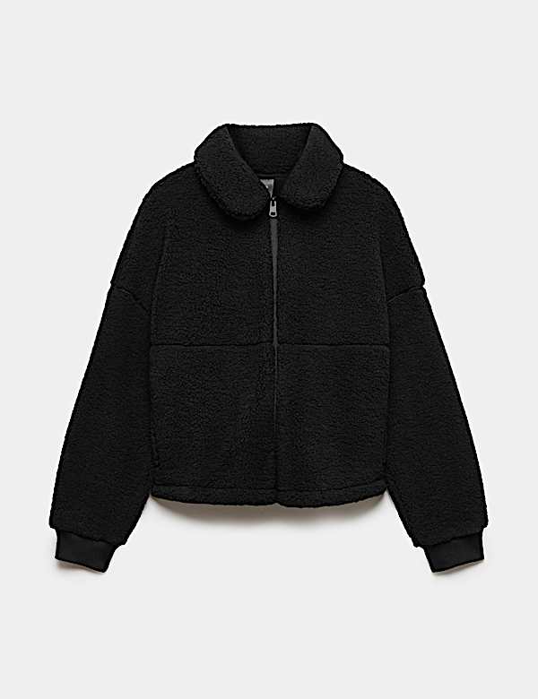 Borg Zip Up Collared  Neck Fleece Jacket - NL