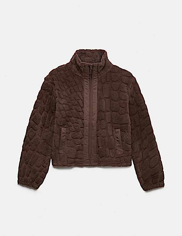 Texturierte Fleece-Jacke mit Stehkragen aus Teddyfutter - AT