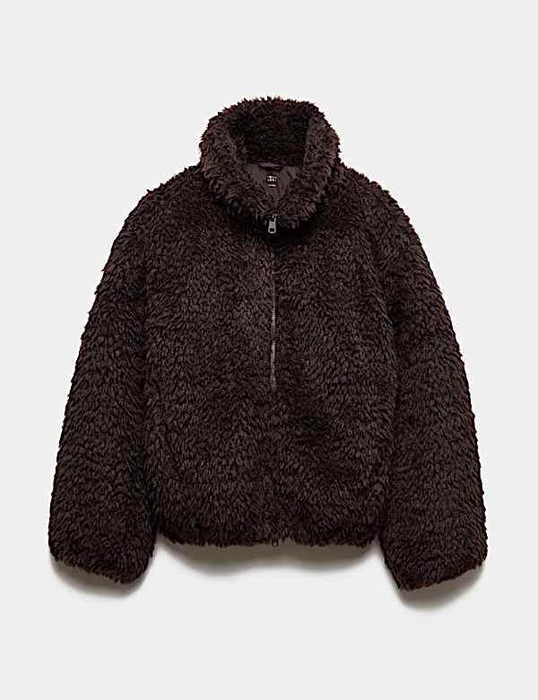 Borg Half Zip Textured Funnel Neck Fleece Jacket - RS
