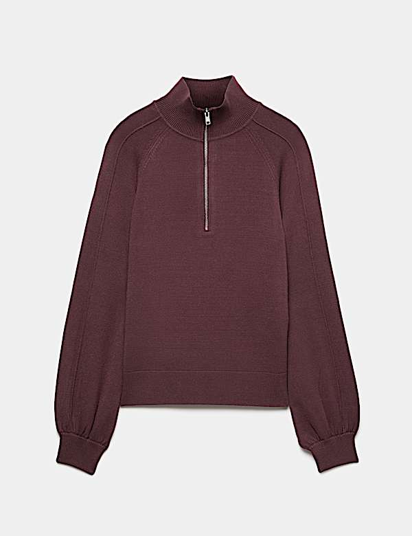 Knitted Half Zip Balloon Sleeve Jumper - JE