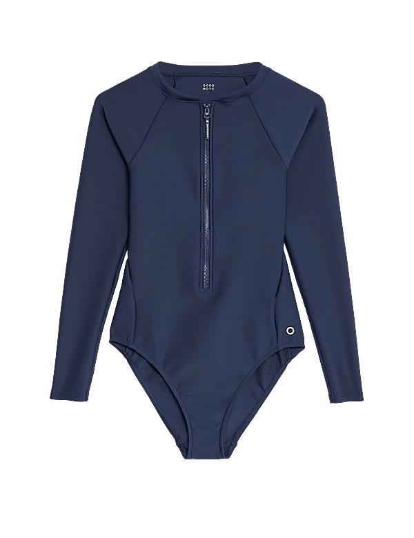 Long Sleeve Zip Up High Neck Swimsuit