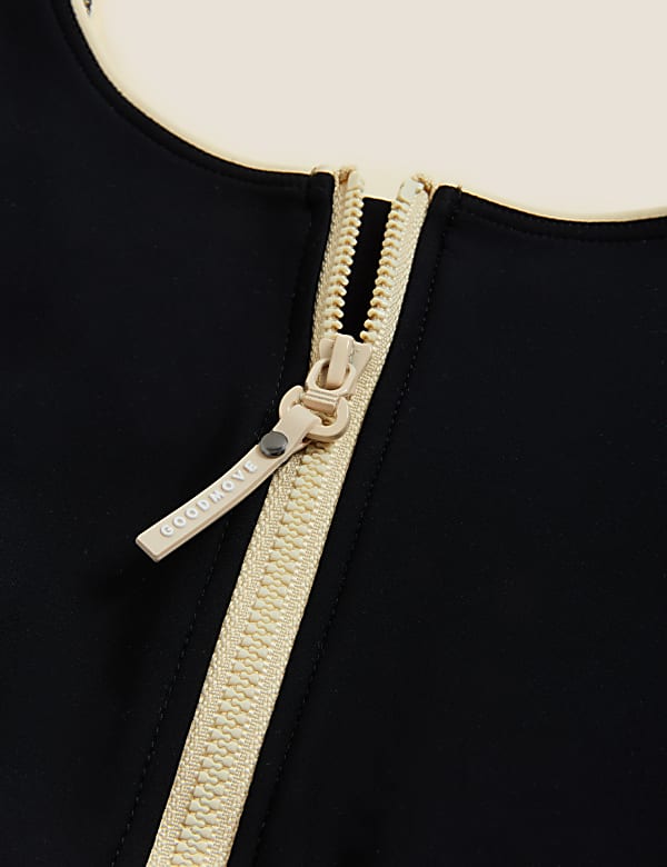 Zip Up Scoop Neck Bikini Top