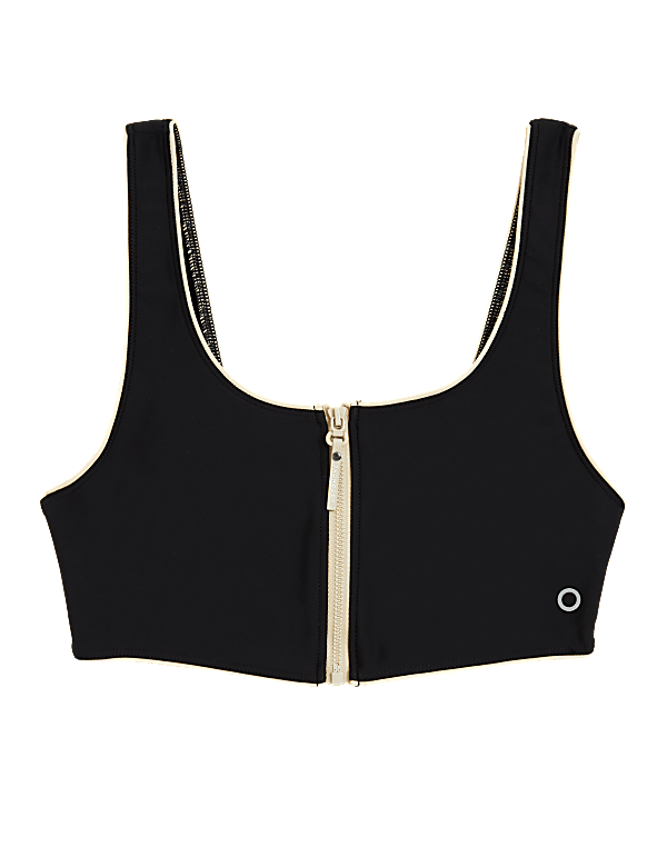 Zip Up Scoop Neck Bikini Top