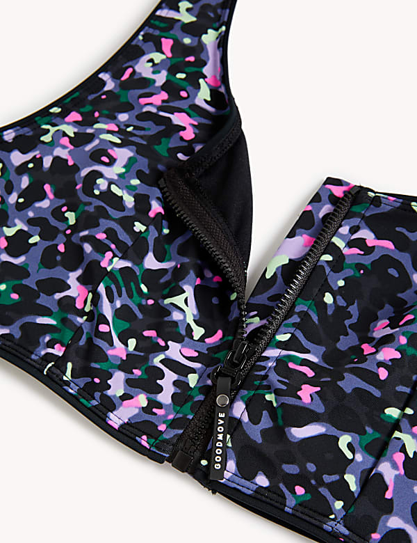 Print Zip Up Bikini Top