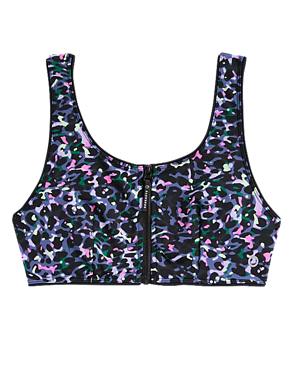 Print Zip Up Bikini Top