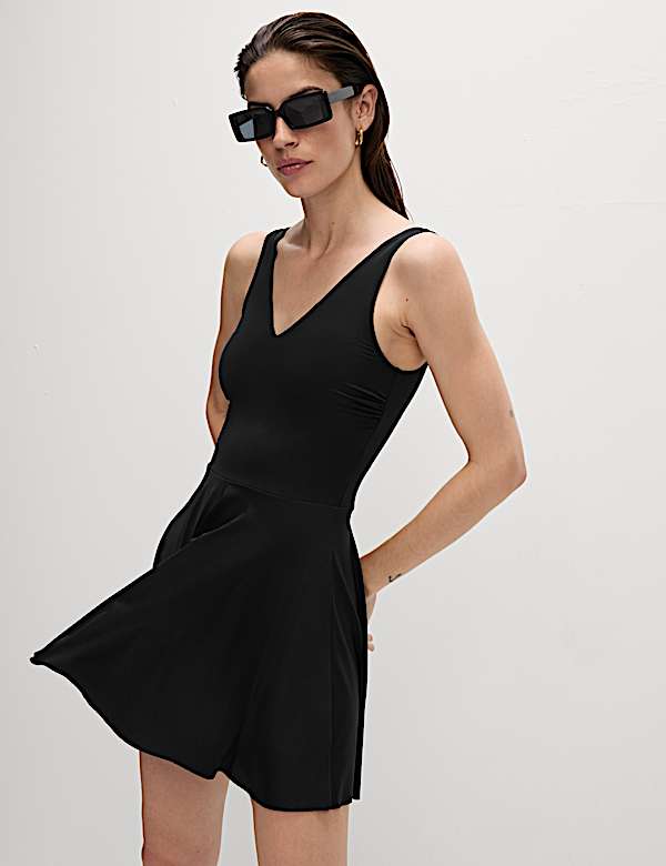 Padded V-Neck Swim Dress