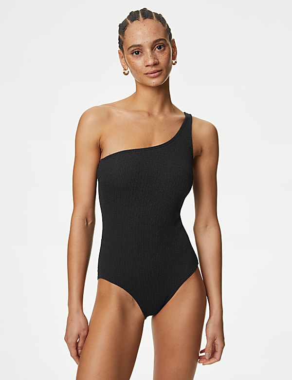 Textured One Shoulder Swimsuit - HU