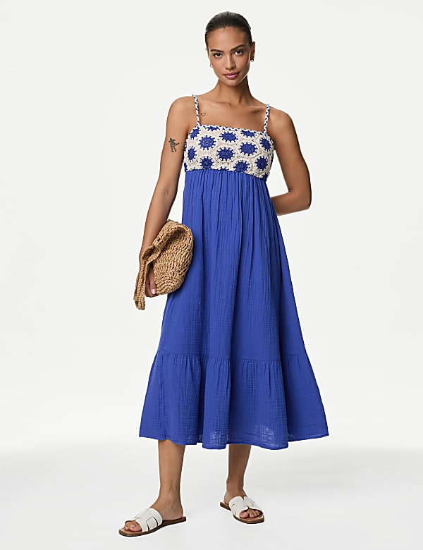 Pure Cotton Square Neck Midaxi Beach Dress