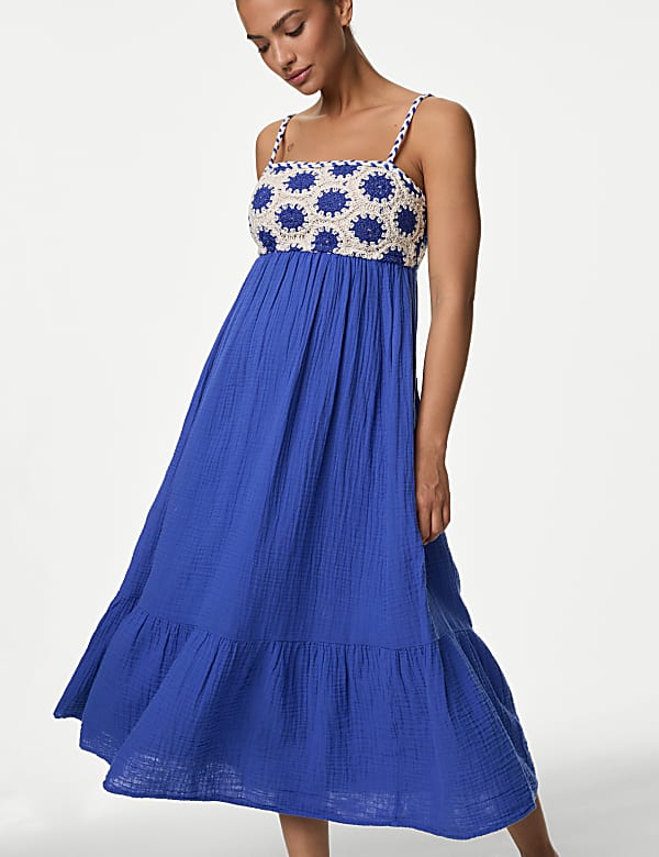 Pure Cotton Square Neck Midaxi Beach Dress