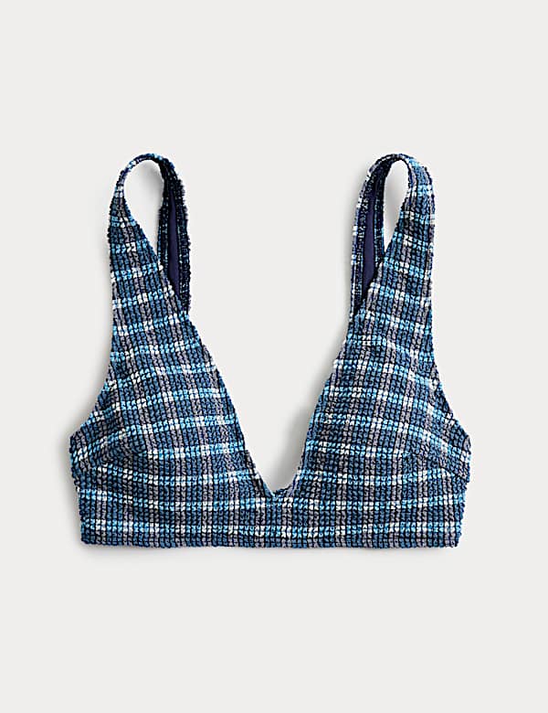 Textured Checked Padded Scoop Neck Bikini Top - NZ