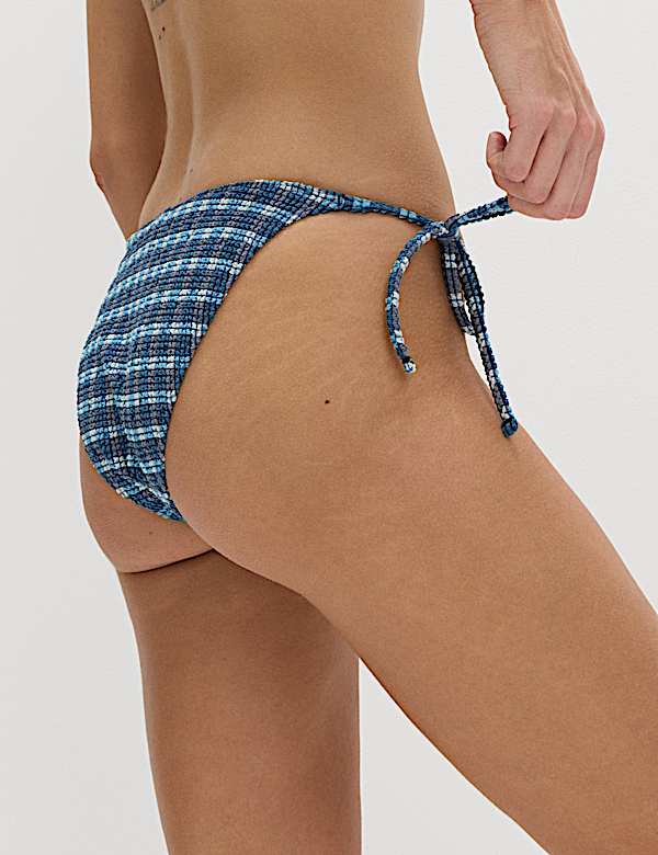 Textured Checked Tie Side Bikini Bottoms - SE