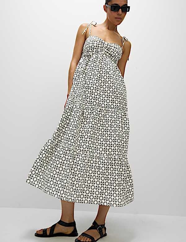 Pure Cotton Printed V Neck Midaxi Beach Dress
