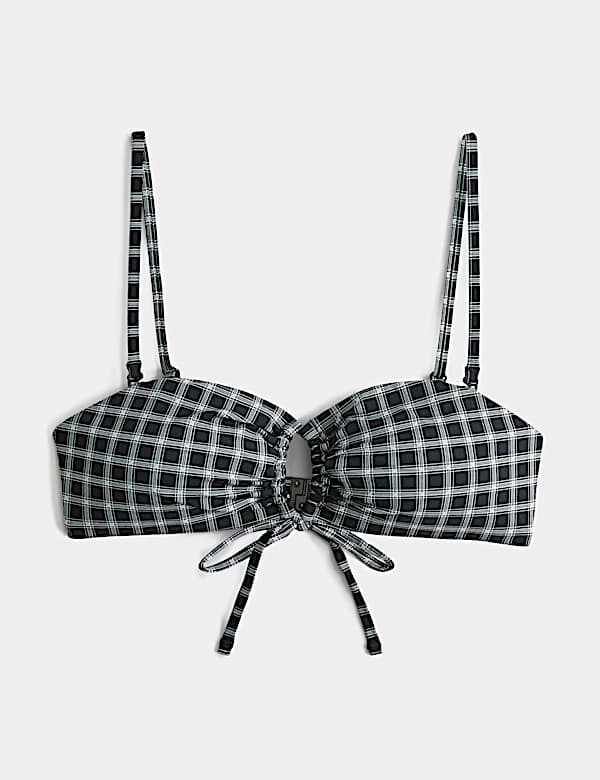 Haut de maillot de bain bandeau &agrave; carreaux nou&eacute; sur le devant - CH