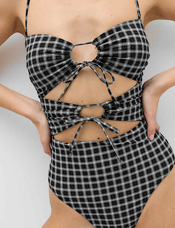 Maillot de bain bandeau ajour&eacute; &agrave; carreaux - CH