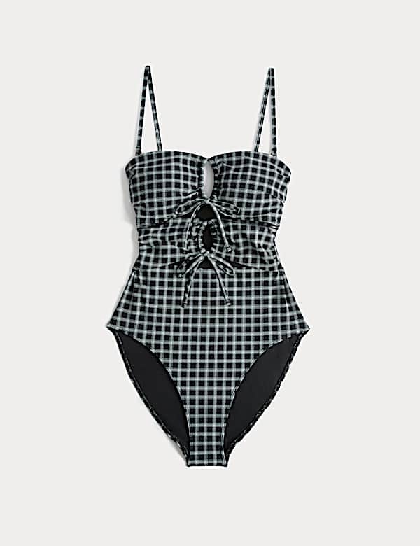 Maillot de bain bandeau ajour&eacute; &agrave; carreaux - CH