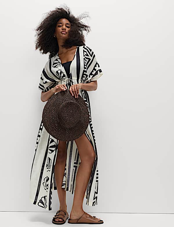 Pure Cotton Shell Print Maxi Kaftan