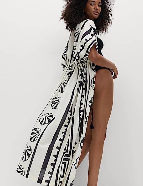 Pure Cotton Shell Print Maxi Kaftan